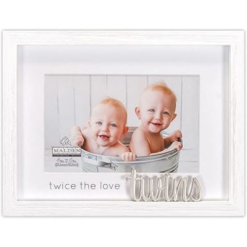 Malden International Designs Twice The Love Twins 4x6 White Expressions Metal Attachment Matted Picture Frame