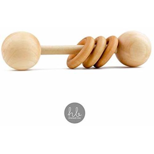 Organic Wood Montessori Styled Baby Rattle by Homi Baby - Perfect Grasping Teething Toy for Toddlers - Handmade in The USA - Sealed with Organic Virgin Coconut Oil & Beeswax (Natural Maple)