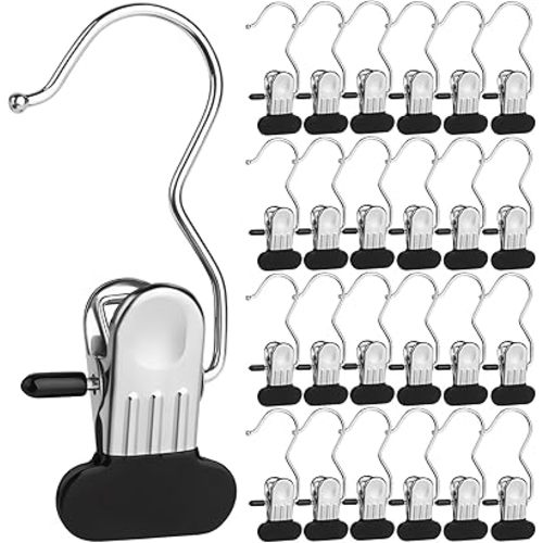 Clothes Pins 25-Pack Laundry Hook Hangers Clothes Hanger Clips for Closet Organizer Socks Towels Clips Heavy Duty Clothespins Bulk Clothes Hanger Clips for Wardrobe Travel Pants Socks Handbag (25)