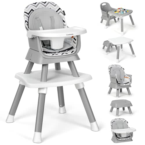 Cowiewie 8 in 1 Baby High Chair for Babies & Toddlers Table and Chair Set Building Block Table Highchair with Safety Harness, Removable Tray(Wavy)
