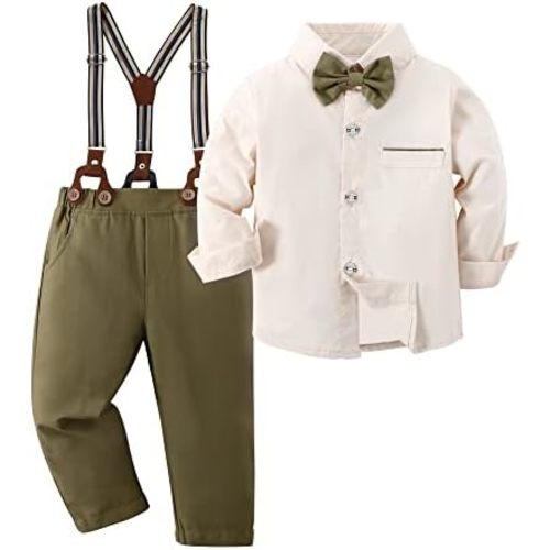 ZOEREA Toddler Baby Boy Suit Clothes Gentleman Wedding Outfits Long Sleeve Dress Shirt + Suspender Pants + Bowtie 1-5T