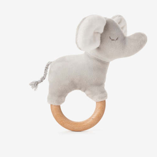 Velour Elephant Wooden Ring Rattle – Elegant Baby