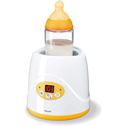Beurer Baby Bottle Warmer & Food Warmer,BY52 | Portable 2-in-1 Heater with Keep Warm Function for Breast-Milk,Formula & Food | AVENT & NUK Bottles | with Lifter,LED Display,Safety Switch-Off & Cap