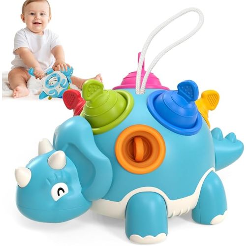 Lehoo Castle Montessori Toys for 1 Year Old Boy Girl, Baby Toys for One Year Old Boy Birthday Gift, 12 Months Sensory Dinosaur Travel Toys Educational Developmental Toys Age 1 Stocking Stuffers (Blue)