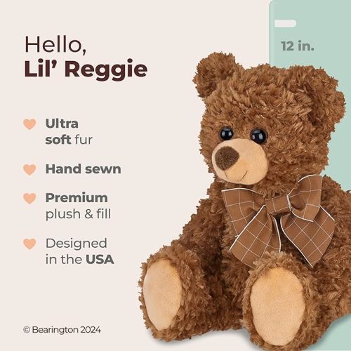 Bearington Lil' Reggie 12 Inch Stuffed Animal - Large Brown Teddy Bear