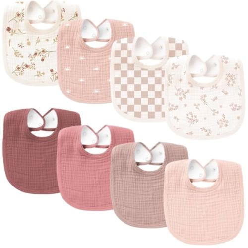 Konssy Muslin Baby Bibs 8 Pack Baby Bandana Drool Bibs Cotton for Unisex Boys and Girls, Soft Absorbent Set for Teething and Drooling