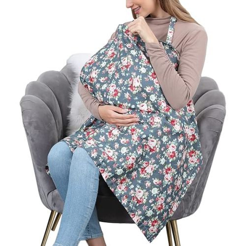 Cotton Nursing Cover for Breastfeeding - Multipurpose Breathable Mother Breastfeeding Cover Nursing Apron (Green Flower)