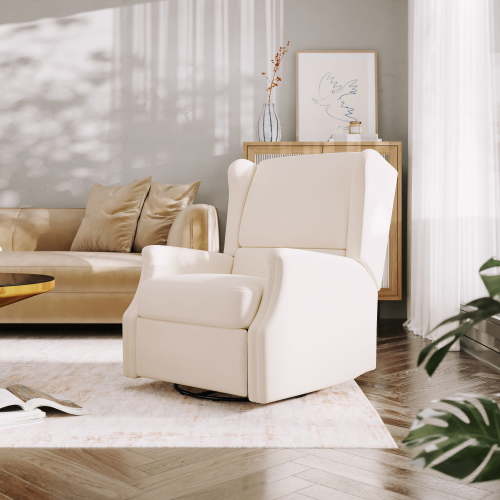 EMMA + OLIVER Wingback Manual Glider Recliner with 360° Swivel, Cream