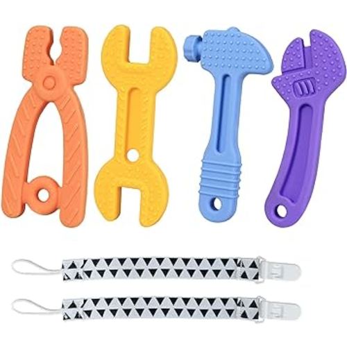 Haili Baby Teething Toys for 0-6 Months 6-12 Months, Freezer BPA Free Silicone Baby Molar Teether Chew Toys, Hammer Wrench Spanner Pliers Shape Baby Boy Toys Blue