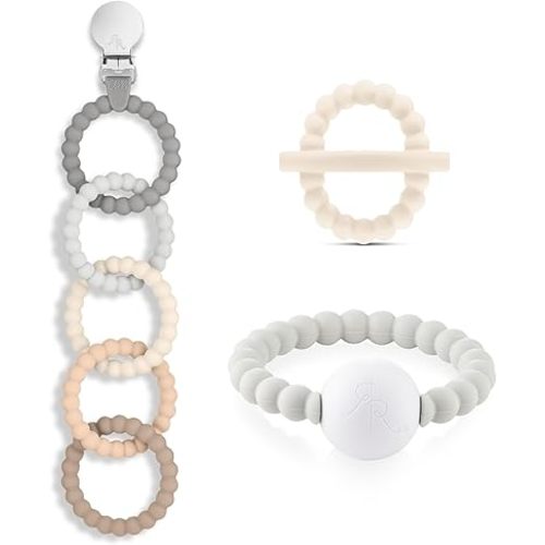 Ryan & Rose Cutie Clinks Attachable Teether Chew Toy for Babies (Ultimate Teething Set (Neutral))