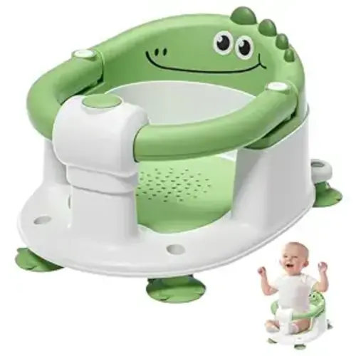 TPN Baby Bath Seat for Babies 6 Months & Up, Non-Slip Toddler Bath Seat with 5 PCS Waterproof Emoji Stickers, Portable Infant Bath Seat for Baby(Green)