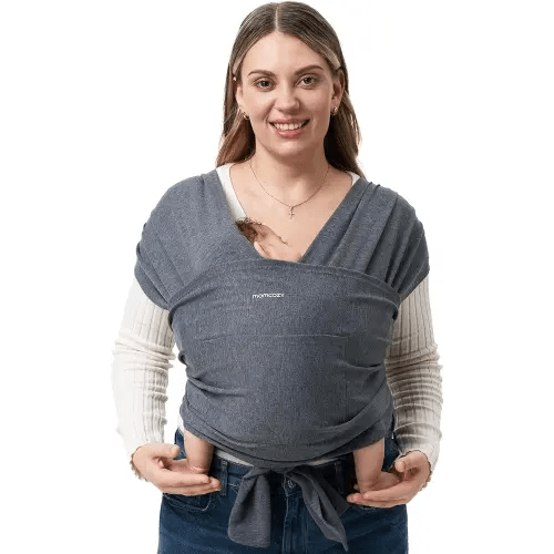Momcozy Baby Wrap Carrier, Easy to Wear Infant Carrier Slings, Lightweight Hands Free Baby Sling, Adjustable Baby Carriers for Newborn to Toddler 8-35 lbs, Deep Grey