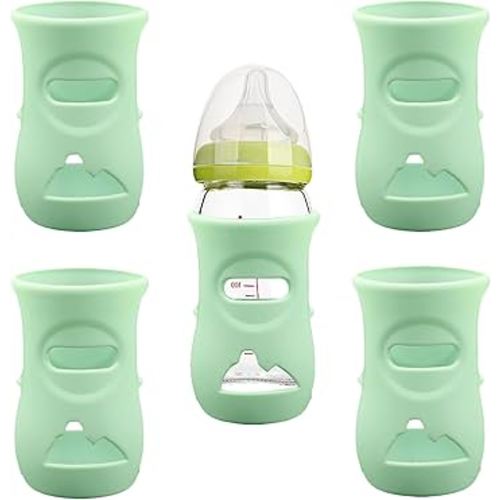 4 Pack Silicone Sleeves for Avent Natural Glass Baby Bottles, Anti Breakage Baby Bottle Holder, Compatible with Philips Avent Glass Natural Baby Bottle, BPA Free (Green, 8 OZ)