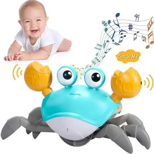 WDQT Crawling Crab Baby Toy Gifts Infant Tummy Time Toys Build in Rechargeable Battery,Baby Toys with Music and LED Light for 0-6 6-12 1-3 4+ Year Old Boys Girls Toddler(Green)