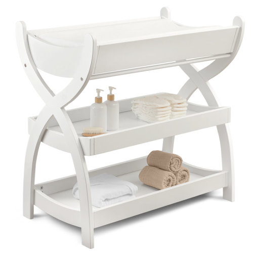 Comfy Cubs Baby Changing Table - Sturdy Wood Construction with Two Open Shelves for Infant Essentials Storage & Reviews | Wayfair