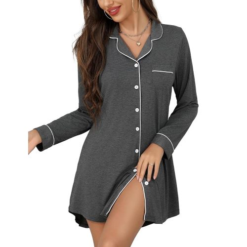 Anjue Pajama Nightgowns for Women Button Down Pajamas Tops Short/Long Sleeve Sleepwear Sleep Shirts Nightdress S-XXL