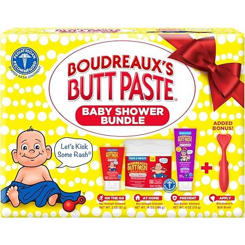 Boudreaux’s Butt Paste, Baby Shower Gift Set, Newborn Essentials Kit with 3 Baby Necessities, Diaper Rash Cream, Diaper Rash Ointment Prevention, and a Diaper Cream Applicator
