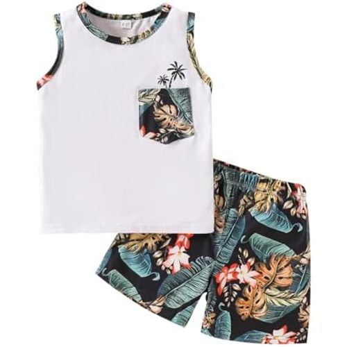 2-7 T Toddler Baby Boy Outfits Shorts Sleeve Summer Beach Cocos T Shirts + Shorts Clothing Set