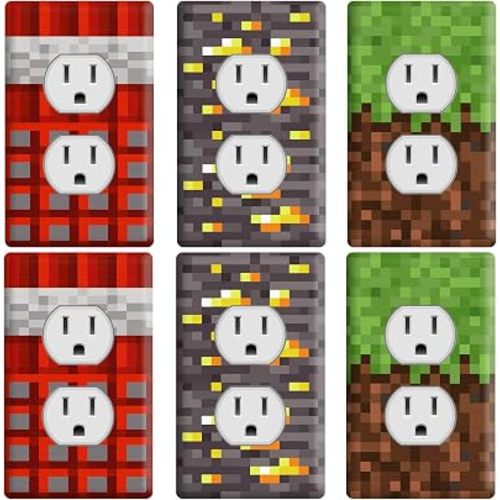 Pixel Game Outlet Cover Sticker 6 PCS(Not Plate,Size 4.5 x 2.76 IN)