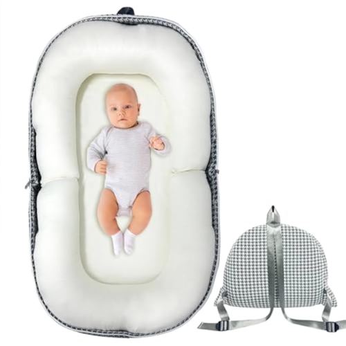 Baby Lounger, Foldable Portable Infant Lounger, Baby Nest Cover, Suitable for 0-24 Months Newborn Baby Lounger,Home Travel Dual-Purpose Baby Nest (Beige)