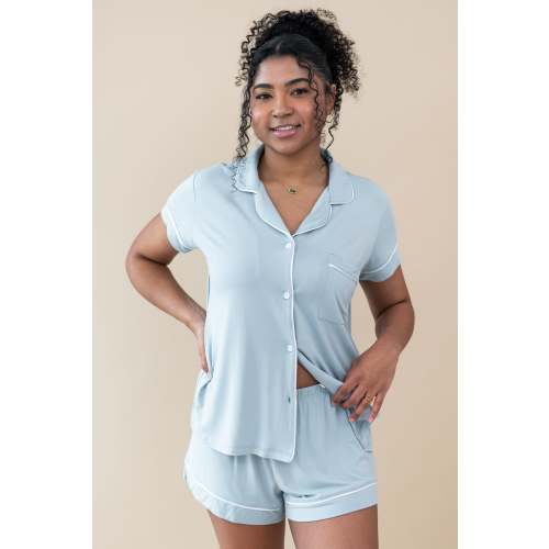 Women’s Short Sleeve Pajama Set in Fog with Cloud Trim