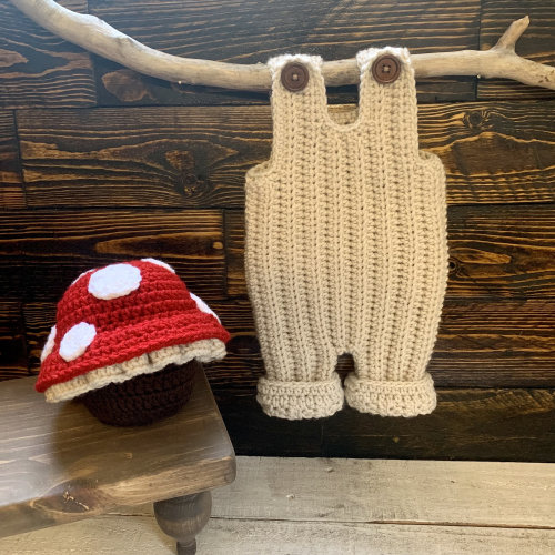 Newborn Mushroom Costume, Baby Romper, Crochet Mushroom Bucket Hat.