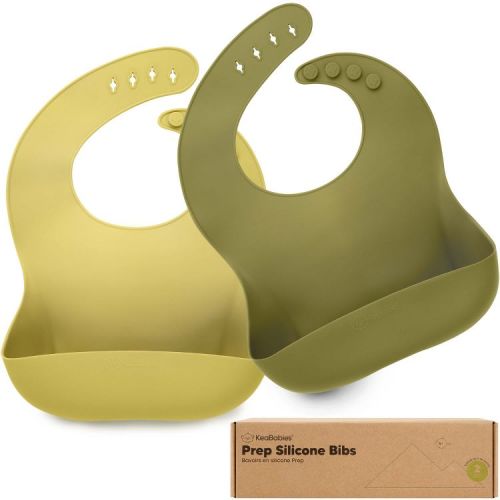 KeaBabies 2-Pack Silicone Bibs For Babies, Food Grade Silicone Baby Bibs for Eating, Feeding, Toddler Bibs, Boys, Girls (Olives)