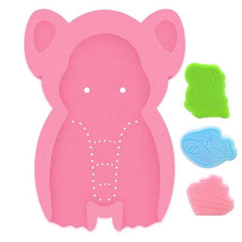 Soft Infant Bath Sponge Elephant Baby Bath Mat Newborn Comfy Foam Skid-Proof Cushion Odor Free(Pink) - PINK