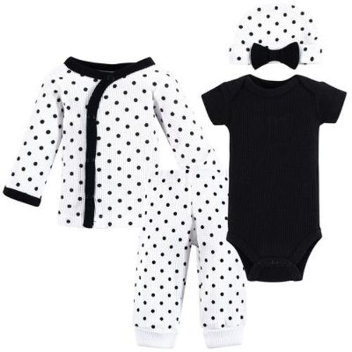 Hudson Baby Girls Thermal Preemie Layette 4pc Set, Black White Dots, Preemie