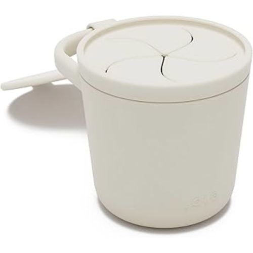 Lalo Snack Cup - Mess-Free Silicone Snack Cups for Toddlers & Babies with Detachable Lid, BPA-Free Baby Snack Containers, Fits Most Stroller & Car Seat Cup Holders, Dishwasher Safe, Oatmeal