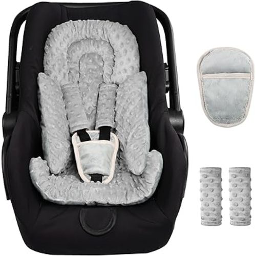Infant Car Seat Insert Boy Girl, 3 in 1 Newborn Carseat Insert with Strap Pads, Car Seat Head Support for Baby Strollers, Swings, and Bouncers, Comfortable and Machine Washable, Grey