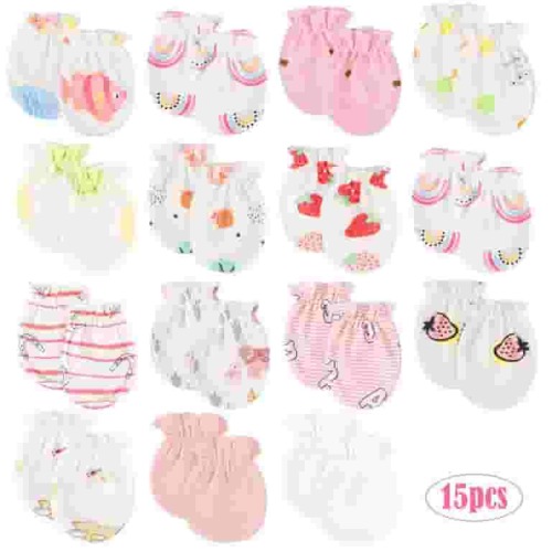 Deago 15 Pairs Newborn Baby Cotton Mittens No Scratch Gloves Unisex Newborn Mittens for Baby Boys Girls 0-5 Months