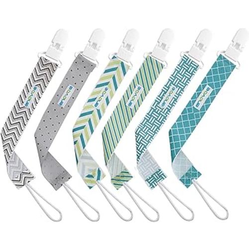 Pacifier Clip by Enovoe - 6 Pack of Pacifier Clips - Stylish Teething Ring Pacifier Holder Clip for Baby Boys and Girls - Multicolor - binkie Clip Baby Pacifier