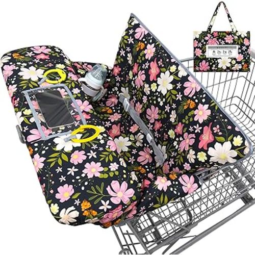 Shopping Cart Cover for Baby Girl Grocery Cart Cover for Baby 2 in 1 High Chair Covers for Restaurant Cart Cover for Babies with Storage Bag Baby Shopping Cart Seat Covers Machine Washable