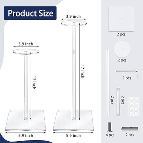 Acrylic Hat Stand and Wig Display Rack, 2pcs 17" Clear Hat Stands for Display, Adjustable Height Hat Holder, Square Barbell Base Display, Hat Rack Stand for Display Jewelry Watch Helmets