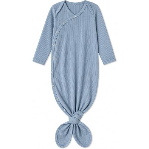 Copper Pearl Baby Gown - Knotted Newborn Sleepers for Baby Boy and Girl, Soft Stretchy Long Sleeve Infant Gowns with Bottom Tie and Hand Mittens, Perfect Hospital Coming Home Outfit (Atlantic)