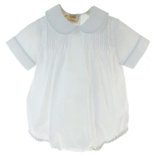 Baby Boys White Blue Romper Outfit Peter Pan Collar