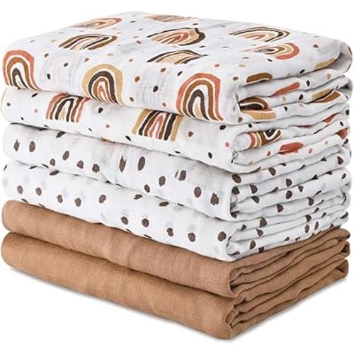 GLLQUEN BABY Receiving Blanket Boy Cotton Muslin Swaddle Blankets Girl Newborn Squares Breathable & Soft Thin Baby Blankets Cloths Double Absorbent Infant Swaddling Wrap - 6 Pack (Rainbow)