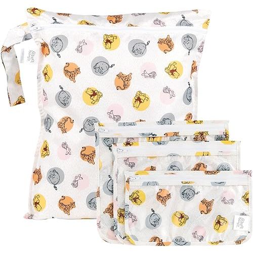Bumkins Disney Waterproof Wet Bag and Packing Pouches, TSA Airline Compliant, Baby, Travel, Swim Suit, Cloth Diapers, Pump Parts, Pool, Gym Clothes, Toiletry, Daycare, Zip Bag, 4-pc