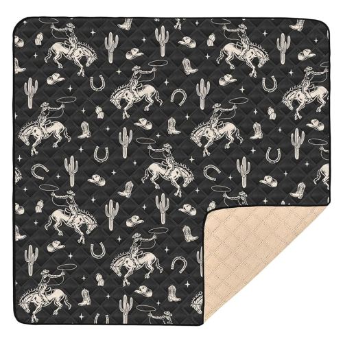 Baby Play Mat Cowboy Western Cactus Vintage 50" X 50" Play Gym Crawling Mat Soft Non-Slip Portable Picnic Floor Mat for Infant, Babies, Toddler, Kids