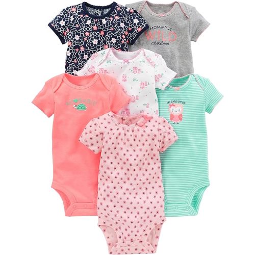 Simple Joys by Carter's baby-girls 6-pack Short-sleeve Bodysuit - 3-6 Months - Multicolor/Floral/Owl/Stripe