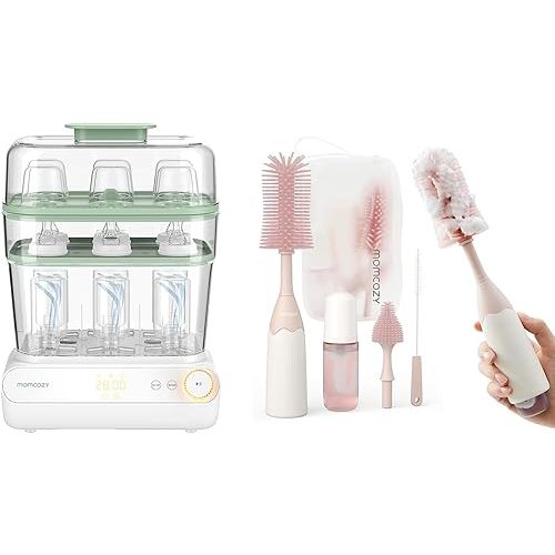 Momcozy 3 Layers Large Bottle Sterilizer and Dryer & Momcozy Bottle Brush Kit Pink