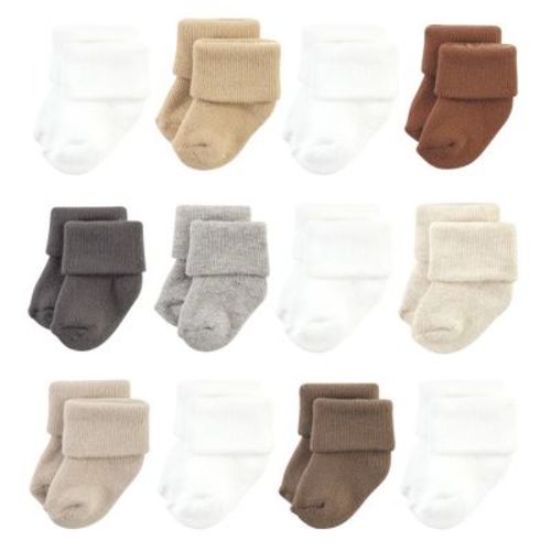Hudson Baby Cotton Rich Newborn And Terry Socks, Neutral Tones, 6-12 Months
