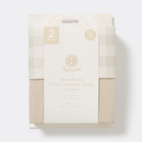 Dymples Fleece Fitted Bassinet Sheet 2 Pack - Natural Gingham