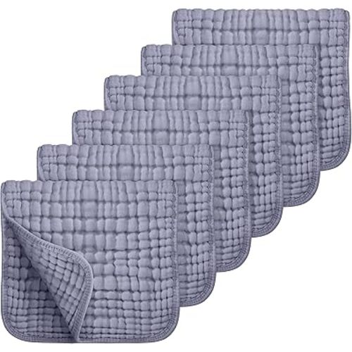 Looxii Muslin Burp Cloths 100% Cotton Muslin Cloths Large 20''x10'' Extra Soft and Absorbent 6 Pack Baby Burping Cloth for Boys and Girls (Fog Blue)