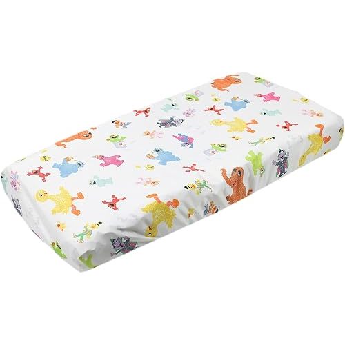 Premium Knit Changing Pad Cover by Copper Pearl: Soft, Stylish, and Universal Fit for All Standard Diaper Changing Pads, Trendy Design Changing Pad Covers, Sesame Friends