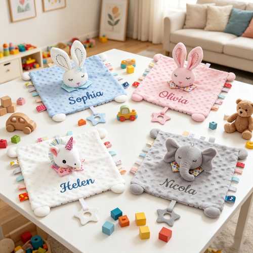 Personalized Minky Dot Lovey Blanket, Embroidered Name, Crinkle Sensory Security Toy