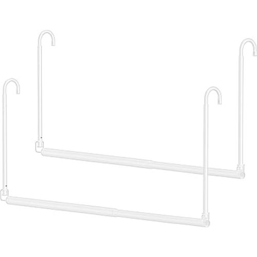 Hanging Closet Rod, 2 Pack Adjustable Height & Width Closet Rods for Hanging Clothes-Closet Extender Hanging Rod Space-Maximizing Design Suitable for Hanging and Drying Clothes, White