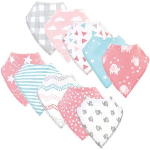 Luvable Friends Baby Girl Cotton Fleece Bandana Bibs, Girl Basic Elephant, One Size