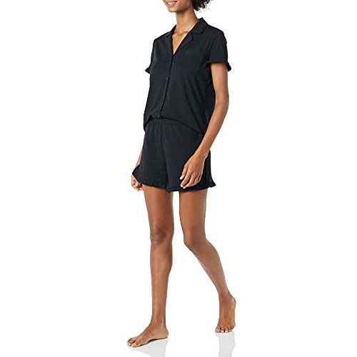 Amazon Essentials Women's Cotton Modal Piped Notch Collar Pajama Set, Comfortable Loungewear (Available in Plus Size)